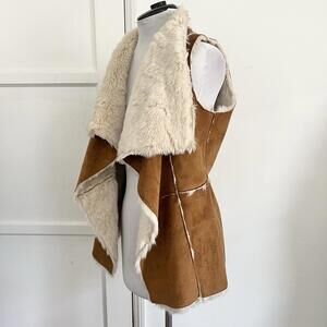 Tinsel Faux Fur Suede Sleeveless Vest Small Tan Brown Bohemian Chic Glam Warm